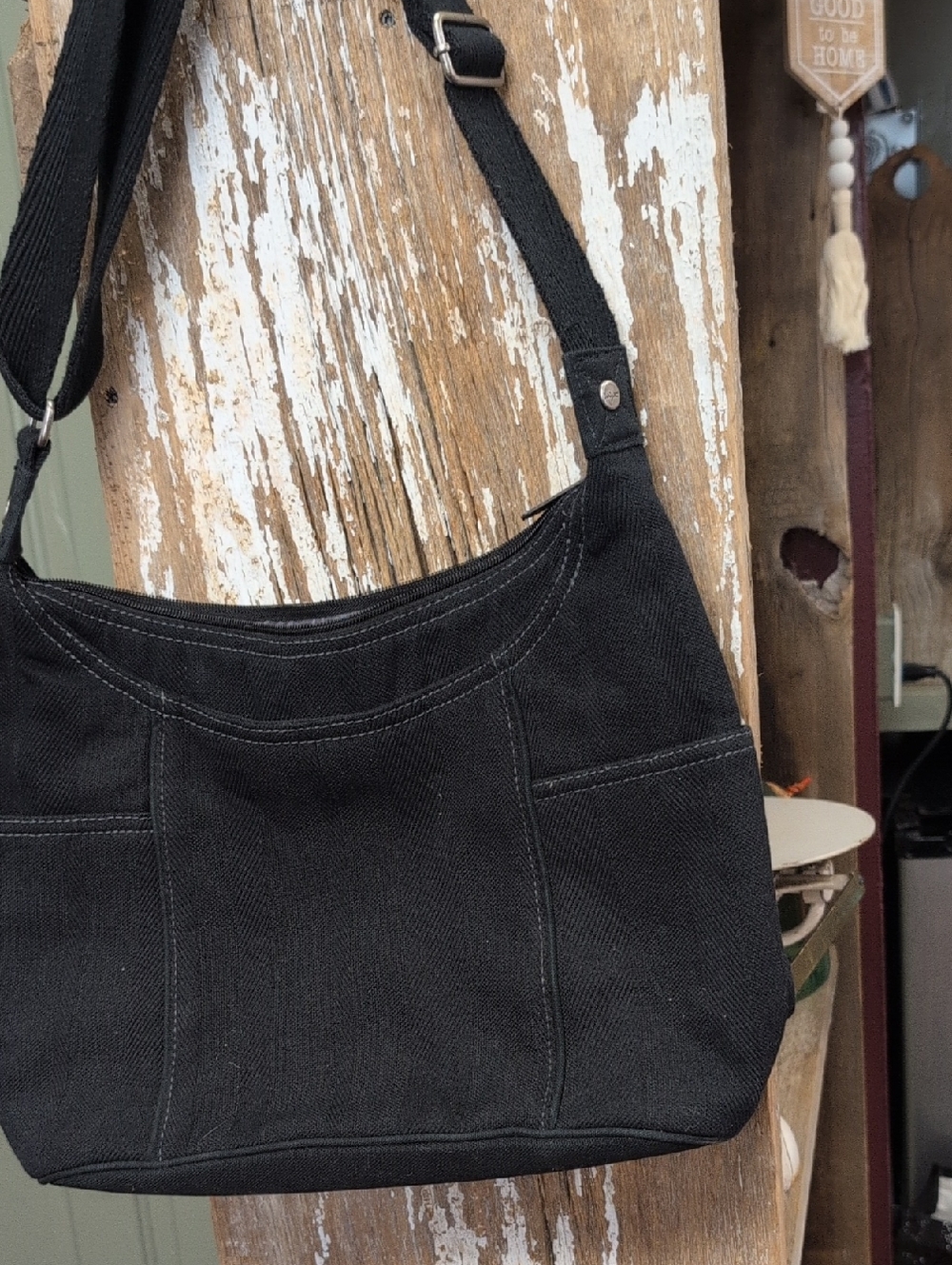 thirty-one Black Quilted Canvas Crossbody Strap Bag